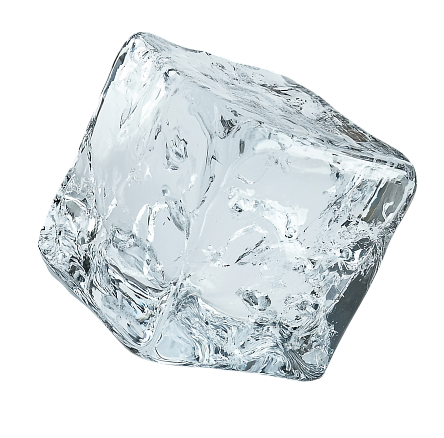 Clear glass ice cube on a white background