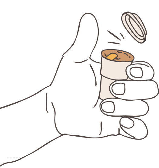 Illustration of a hand holding a small cup with a coffee inside