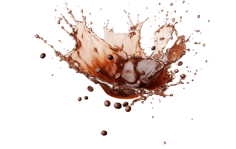 Brown liquid splashing dynamically on a white background
